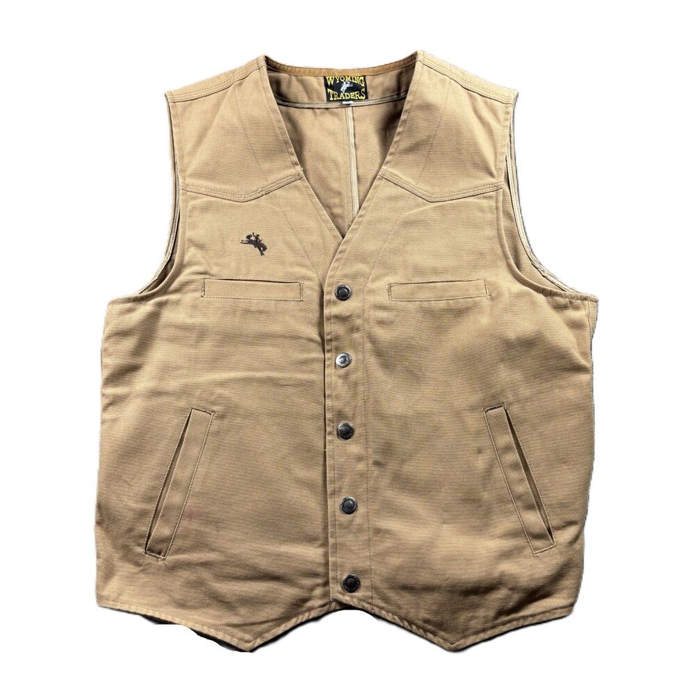Wyoming Traders Men Conceal Carry Vest Snap Front Canvas Western Tan Medium